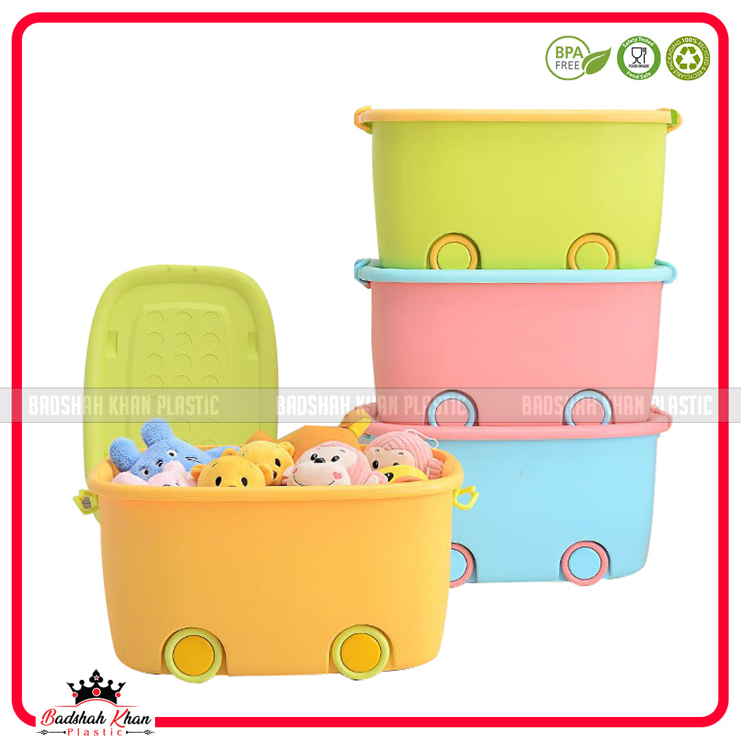 Colorful Kids Toy Storage Box, Storage Plastic Box With Wheels