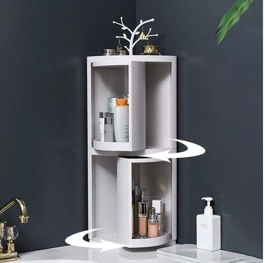 Bathroom corner cabinet plastic 360 degree rotating