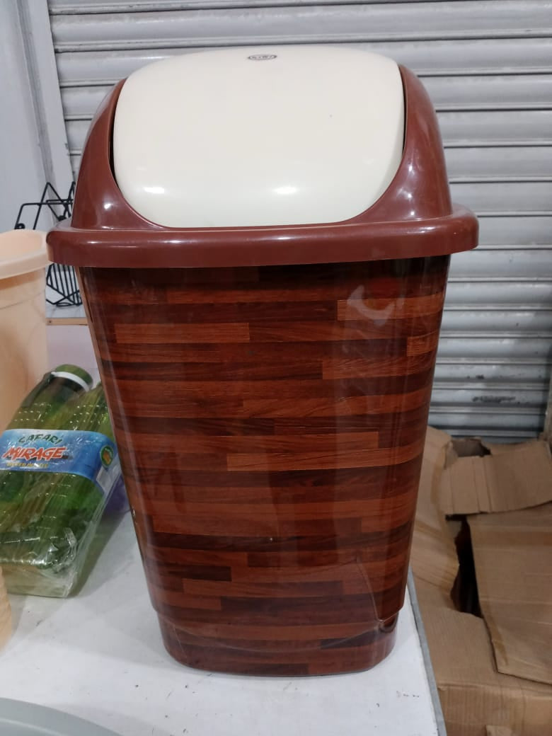 Plastic Dust Bin With lid-Wooden Design For Home Kitchen