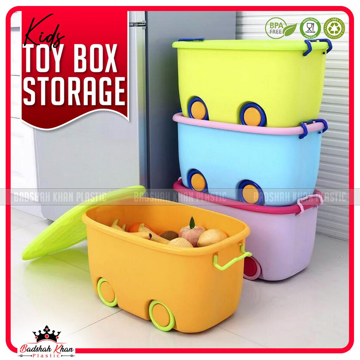 Colorful Kids Toy Storage Box, Storage Plastic Box With Wheels