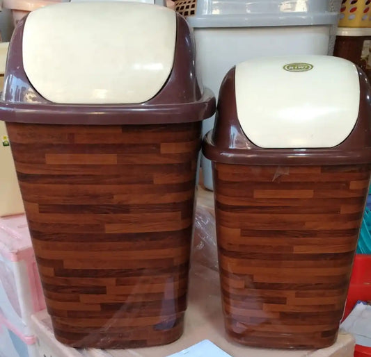 Plastic Dust Bin With lid-Wooden Design For Home Kitchen