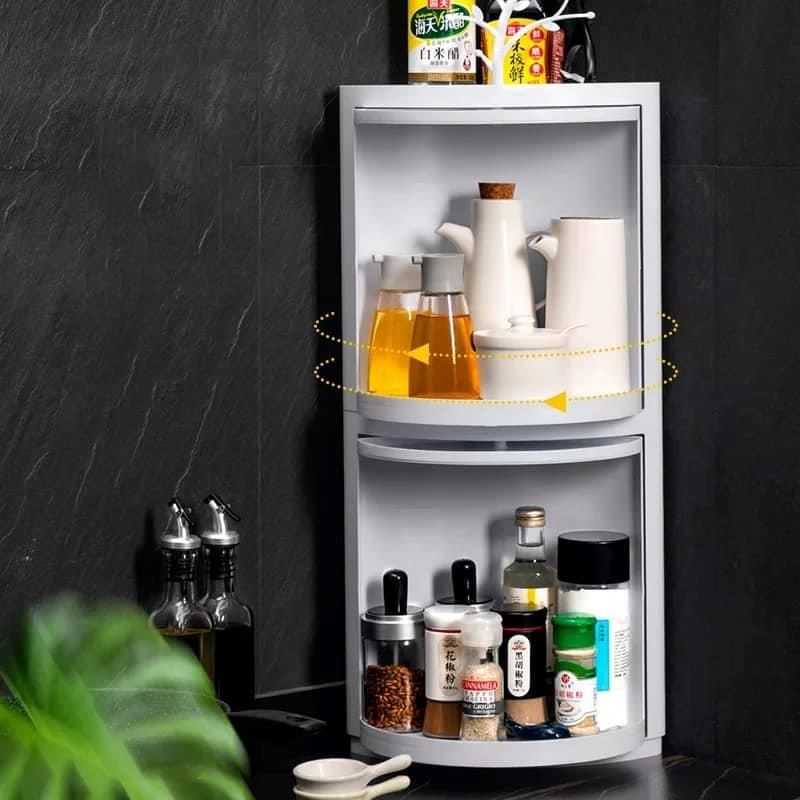 Bathroom corner cabinet plastic 360 degree rotating
